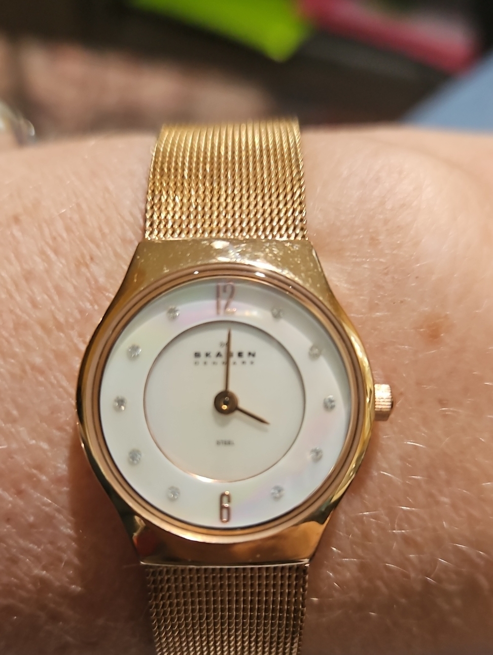 Skagen Women's Rose Gold Mesh Bracelet Watch with White Dial